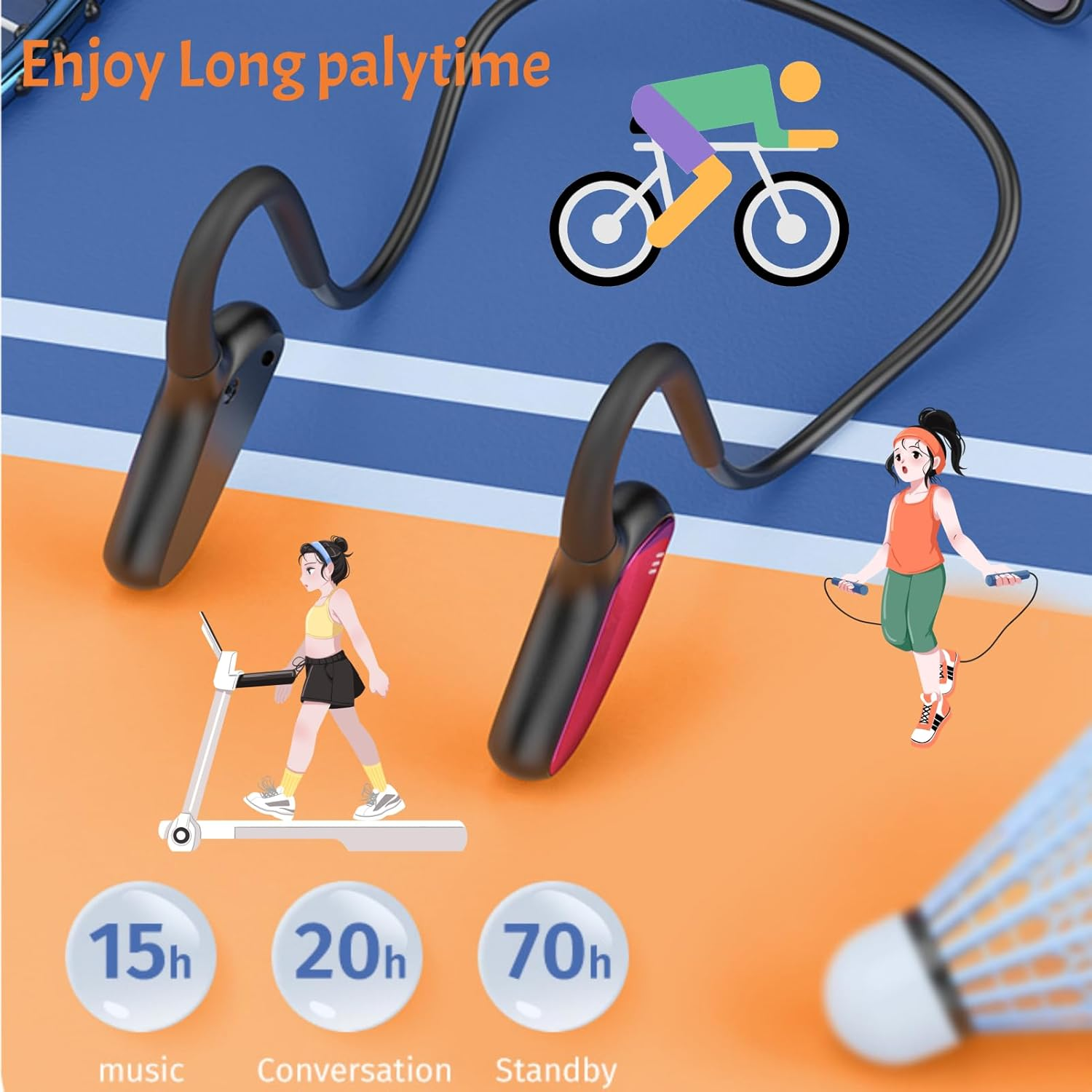 Open Ear Bluetooth Sport Headphones,Bone Conduction Headsets with Mic Wireless Earbuds Waterproof Bluetooth Earhook Earphones Neckband 15H Playtime for Running Bicycle Cycling Workouts(Black) image number 6