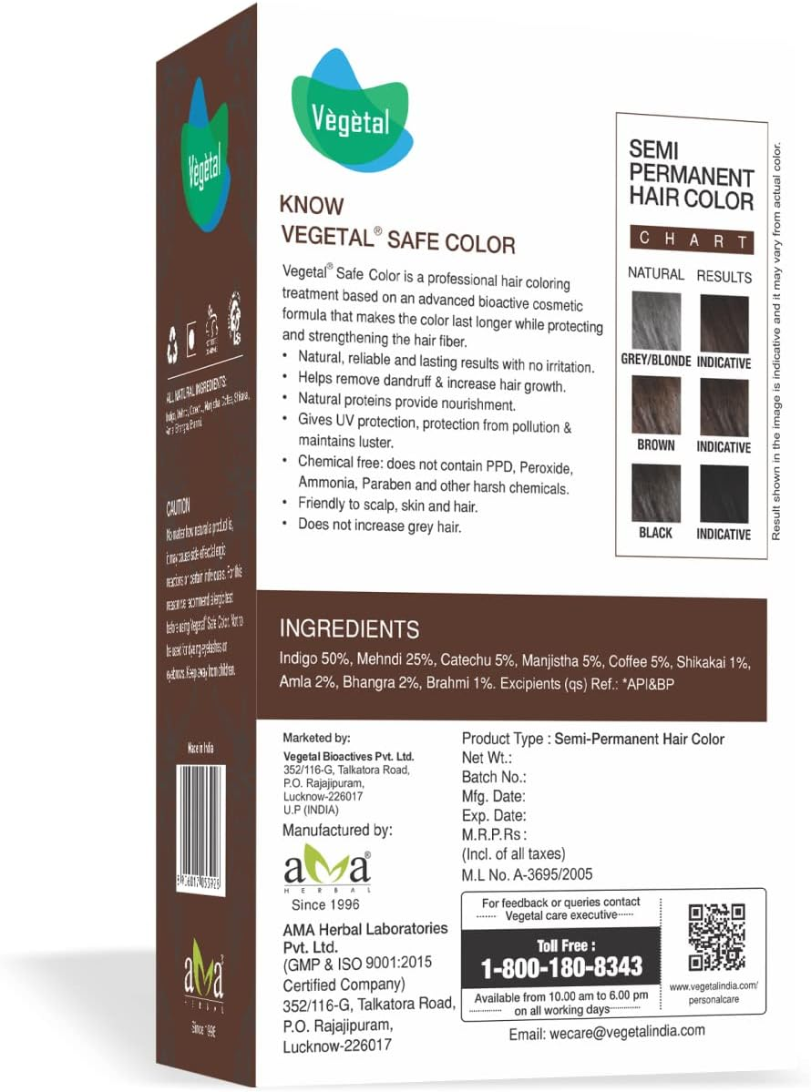 Vegetal Safe Hair Color - Dark Brown 50Gm - Certified Organic Chemical and Allergy Free Bio Natural Hair Color with No Ammonia Formula for Men & Women image number 1