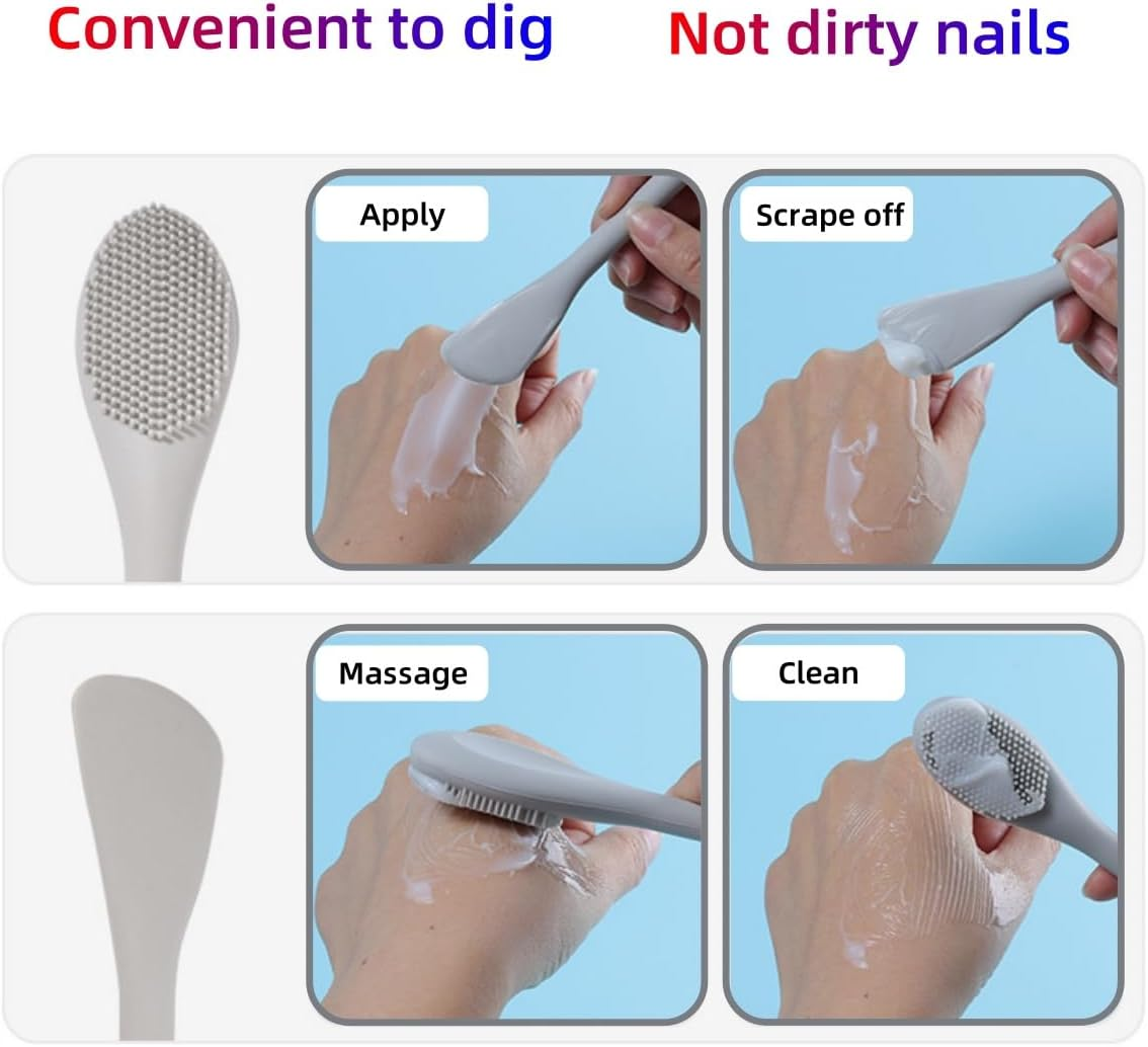 Wujzkisster 2 Pack Pore Scrubber, Silicone Face Mask Brush, 2 in 1 Double Sized Pore Cleaning Brush, Facial Scrubber for Clay, Mud, Charcoal Masks, DIY Skincare Applicator Tool (Purple+Grey) image number 5