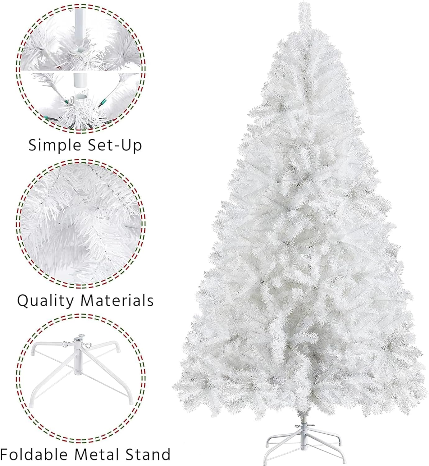 Christmas Tree 5.9Ft White Xmas Trees, Decorations Holiday Party Gift Home Garden Store Decor, 650 Tips Thick Foliage Easy Assembly Indoor and Outdoor