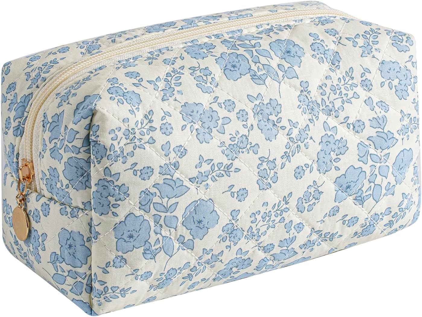 Makeup Bag Travel Cosmetic Bag for Women Girls, Zipper Make up Pouch, Floral Flowers Toiletry Organizer Makeup, Portable Storage Cosmetic Travel Cloth Bag (Blue Floral) image number 4