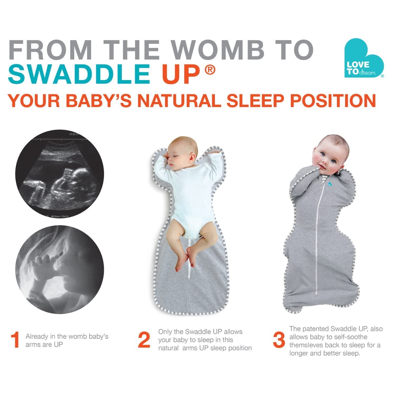 Love to Dream Swaddle up HH 1.0T Stretch Cotton,Stage 1 Medium (6-8.5Kg), Soft & Comfortable Baby Swaddle, Ideal for Moderate Room Temperatures (20-24&deg;C), Safe & Secure Sleep, Dreamer, White " image number 2
