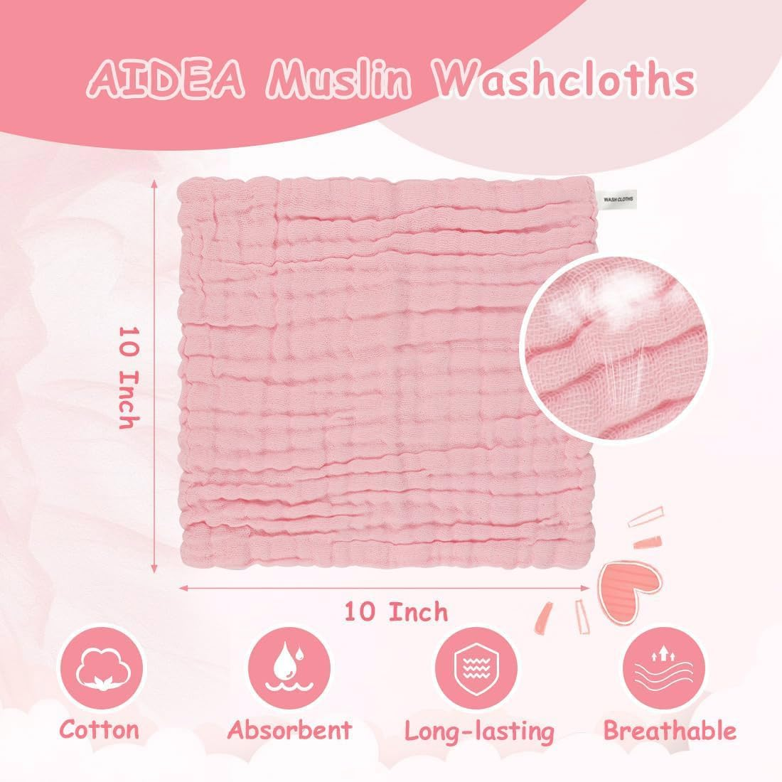 100% Cotton Baby Burp Cloths - 10Piece Soft Newborn Face Towel, Absorbent Bath Towel, Baby Wipes, Wearable Cotton Towel Drool Towel. Reusable Cotton Baby Burp Cloths