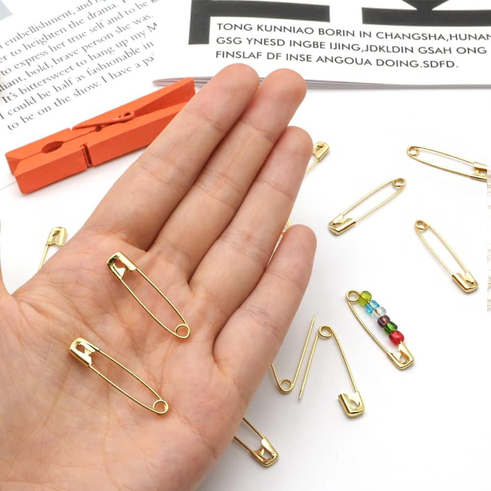 200 Pcs Colored Safety Pins,32Mm Safety Pins,Premium Assorted Safety Pins Bulk for Sewing Clothing DIY Craft Making with Storage Box-Gold image number 5