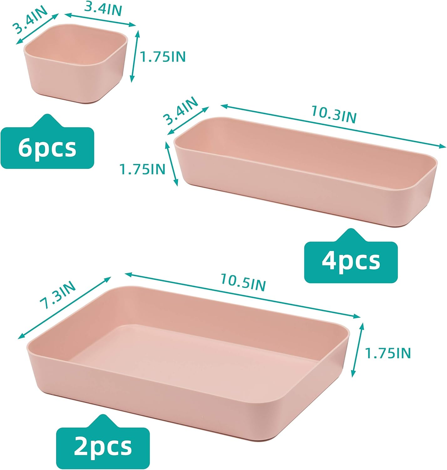 Backerysupply Set of 12 Pink Color Plastic Desk Drawer Organizers for Makeup Bathroom Office Kitchen Vanity Drawer Storage Box Container image number 1