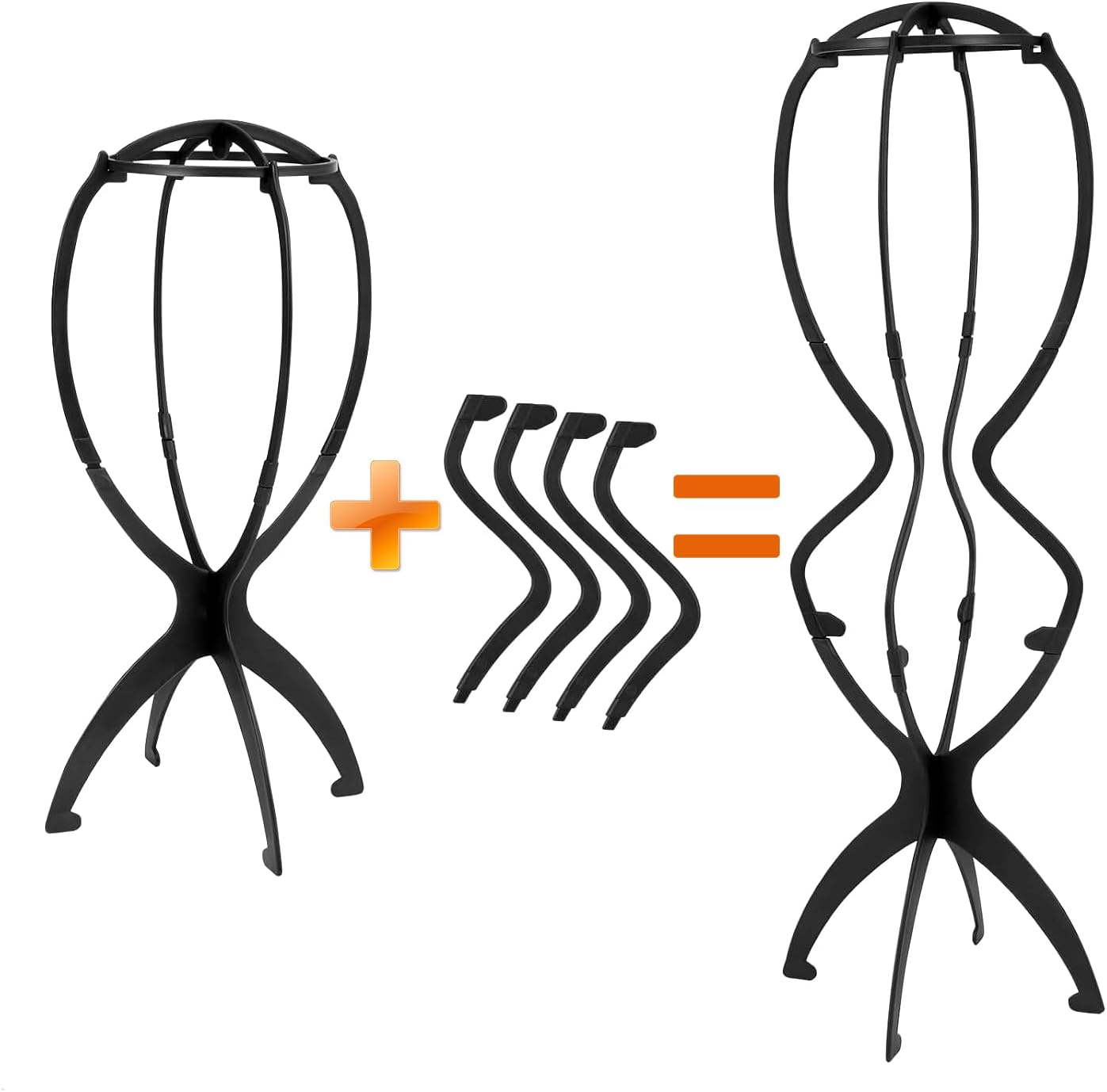 YUNYU Adjustable Wig Stand 50Cm Tall Plastic Display Head for Long Hair Foldable Pack of 2 Black image number 1