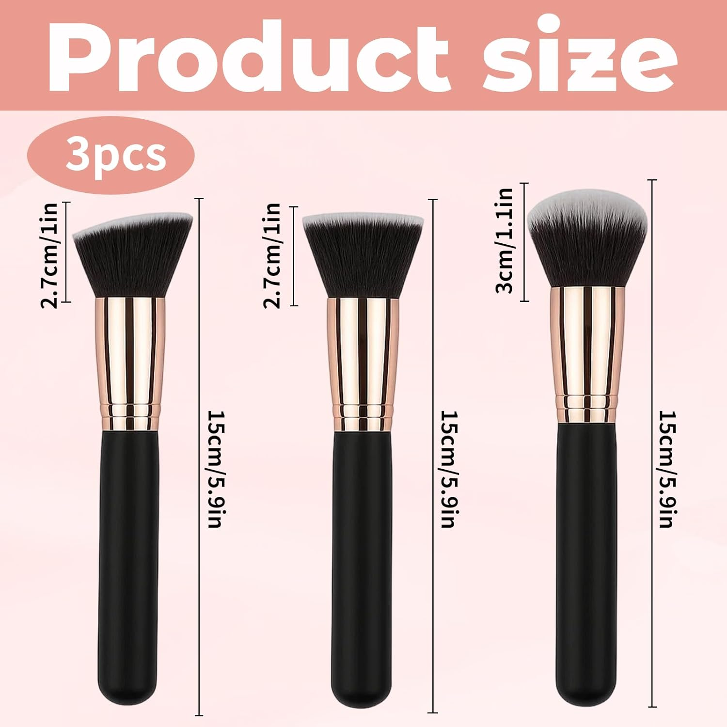 3 Pieces Kabuki Foundation Brush Flat Top Professional Face & Body Makeup Brush for Liquid image number 3
