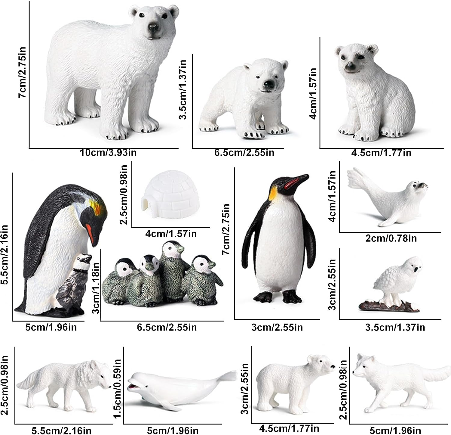 13Pcs Arctic Animal Toy Figurines Set Realistic Polar Animal Playset Cake Toppers, Polar Bear Family, Emperor Penguin Family, Snowy Owl, Seal, Arctic Wolf, Arctic Fox image number 5