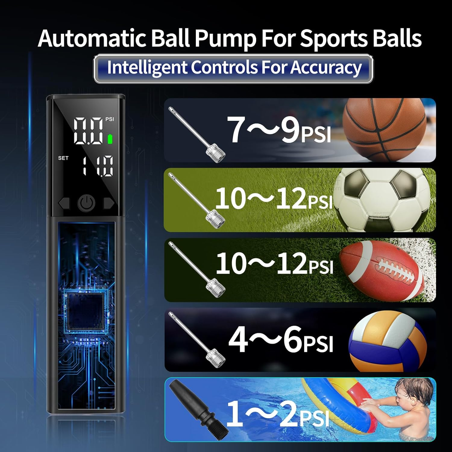 Electric Ball Pump &ndash; Portable Air Inflation Device for Basketball, Soccer, Rugby, Volleyballs & More &ndash; Smart LCD Display & Rechargeable Battery image number 3