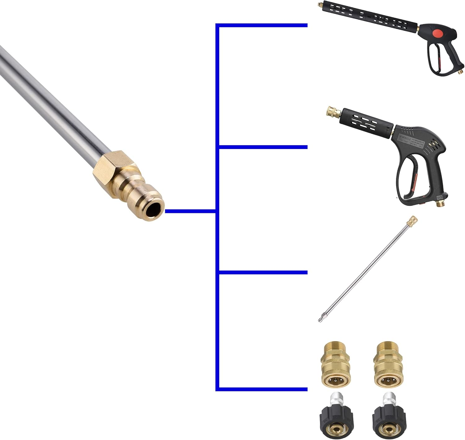 M MINGLE Stainless Steel Pressure Washer Gutter Cleaner Attachment, Angled Extension Wand for Gutter Cleaning, 5 Nozzle Tips, 1/4 Inch Quick Connect, 13 Inch