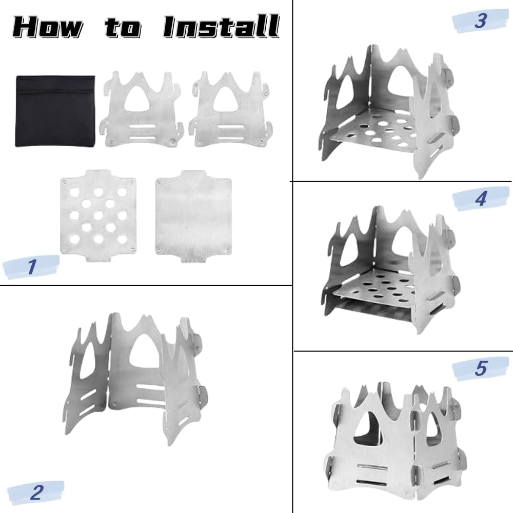 2 Pcs Foldable Stove,Portable Camping Stove for Outdoor Cooking, Lightweight Easy to Assemble Stove for Camping Backpacking Hunting Hiking Picnic BBQ Emergency Use image number 2