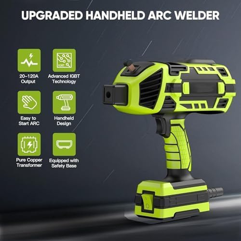 MINYII Portable Welding Machine Handheld Welder with IGBT Inverter 6 Variable Current Adjustment Portable ARC for 3/32"-1/8" Wire Rods Electric Stick Welder Machine Suit (GREEN)
