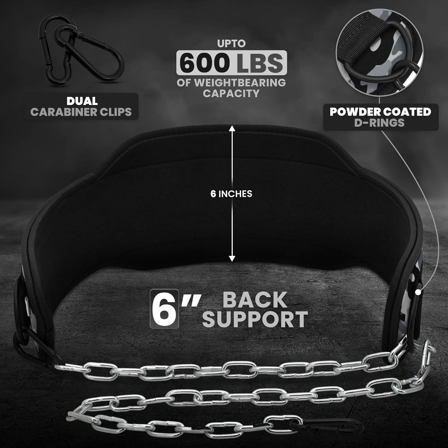 RDX Dip Belt with Heavy Duty 36 Inch Adjustable Steel Chain, Dipping Belt Chin Pull Ups Gym Training Weight Lifting Bodybuilding Powerlifting Workout, 6&rdquo; Padded Neoprene Back Support Men Women Fitness image number 4