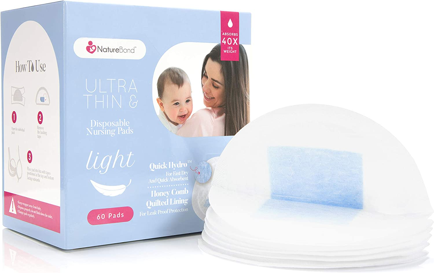 Naturebond Disposable Nursing Breast Pads 60 Pcs. Ultra Thin, Light, Contoured and Highly Absorbent Breastfeeding Milk Pads image number 3