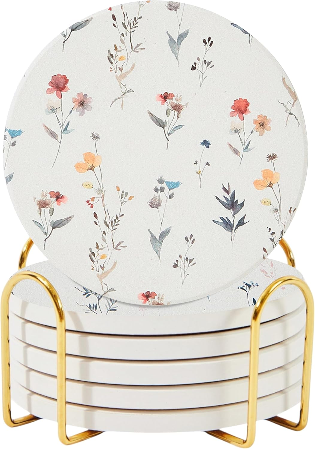 Terrazzo Marble Absorbent Coasters with Holder - Set of 6, Drink Coasters for Coffee Table