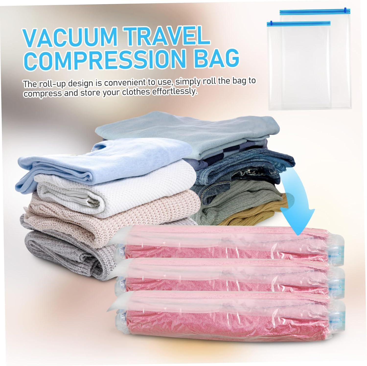 KOMBIUDA 12Pcs Travel Compression Bags Vacuum Storage Bags for Clothes Space Saver Packing Cubes Travel Essentials Double Sealed image number 5