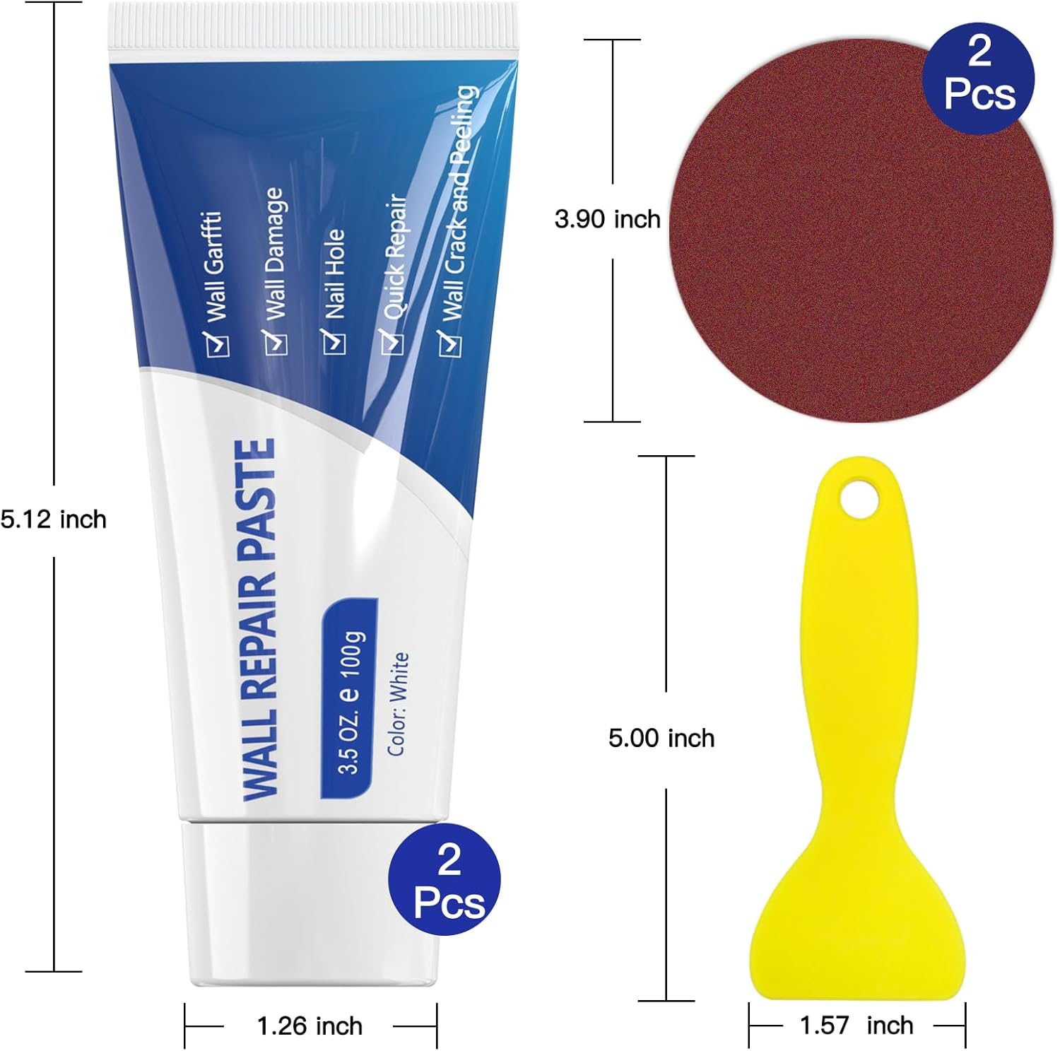 SEISSO Drywall Repair Kit with Scraper, 100G*2 Wall Spackle Repair Paste, Wall Mending Agent, Easy to Fill Holes in Home Wall and Quick Repair Crack, Plaster Wall Repair