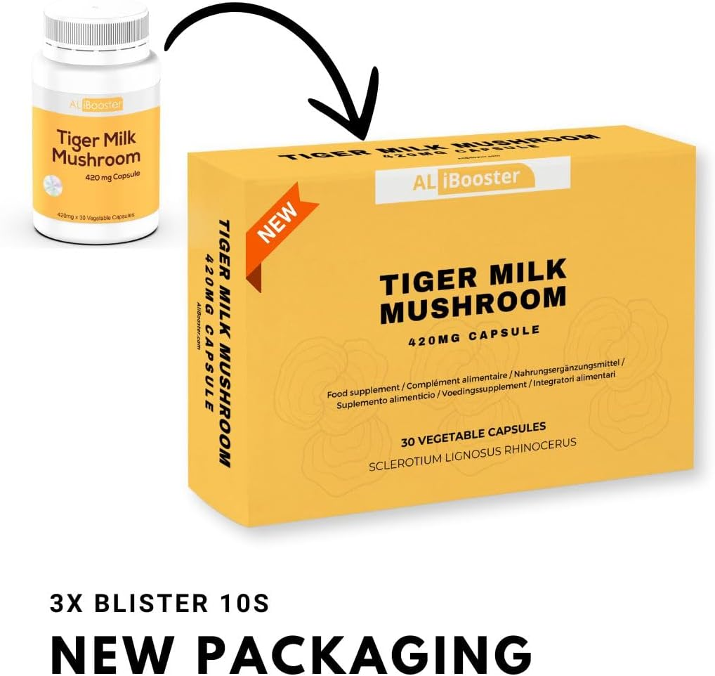 ALIBOOSTER - Mushroom Tiger Milk Lignosus - 30 Caps 420Mg - Standardized Extract - Respiratory Support image number 4