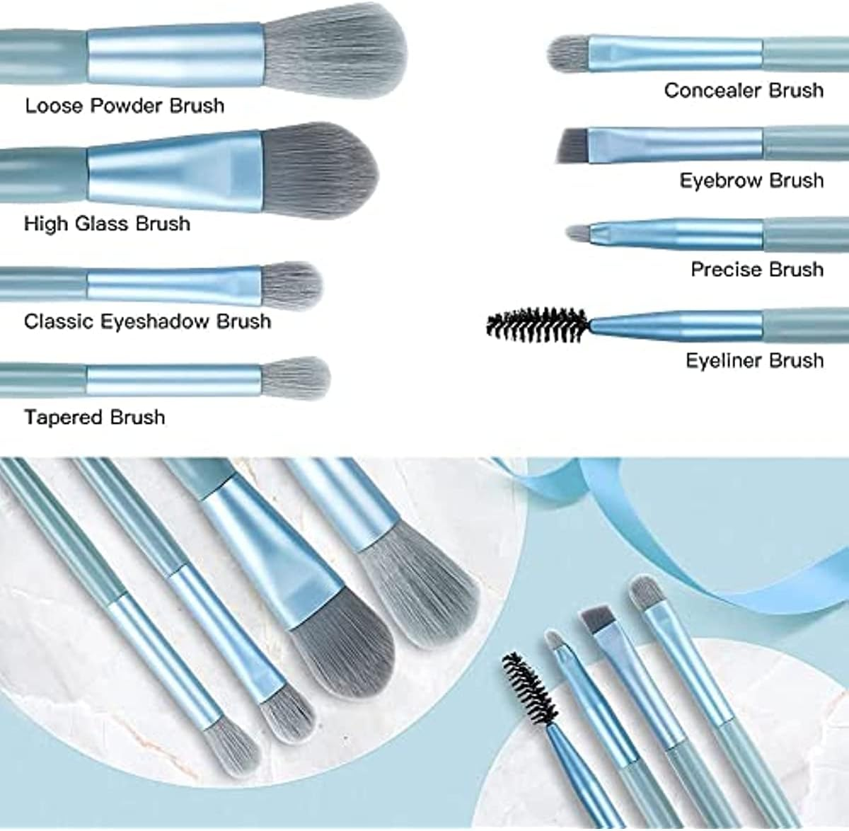 Makeup Brush Set, Mini Make up Brushes for Foundation, Powder, Blush Eyeshadow, Eyelash and Concealer, 8Pcs Makeup Brushes Set Professional for Cosmetics with Makeup Bag image number 1