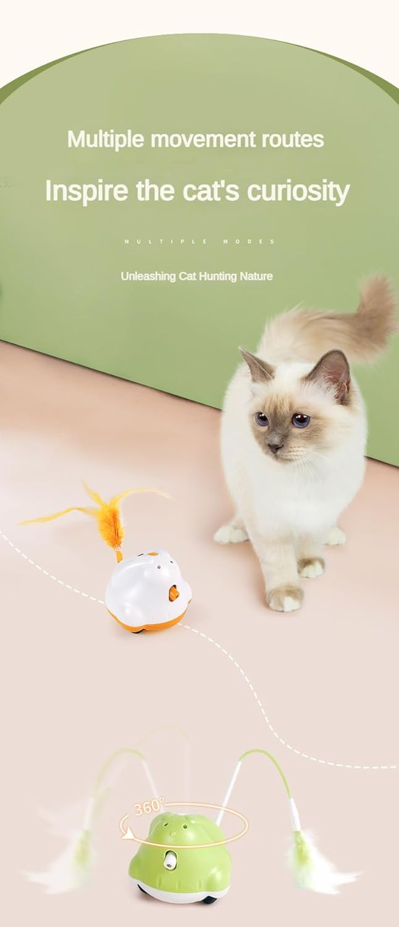 Rechargeable Motion Activated Interactive Cat Toys, Long Lifetime Motor,Interactive Toys for Cats, Smart Cat Toy, Rabbit-Shaped with Laser and Teaser Wand, Adjustable Modes and Silent Dual Motors image number 3