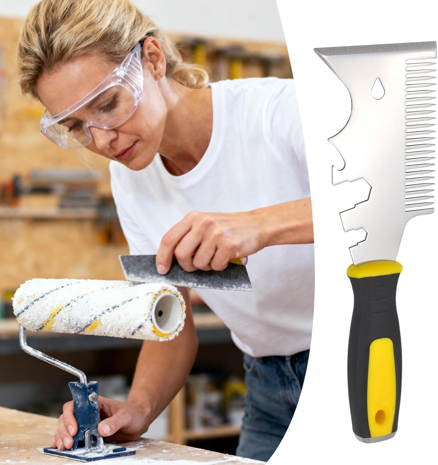 Paint Brush Comb | Stainless Steel 13 in 1 with Wrench - Painting Brush Cleaning Tool - for Craft Projects Trim Work Wall Edge House Painting Home Improvement image number 4