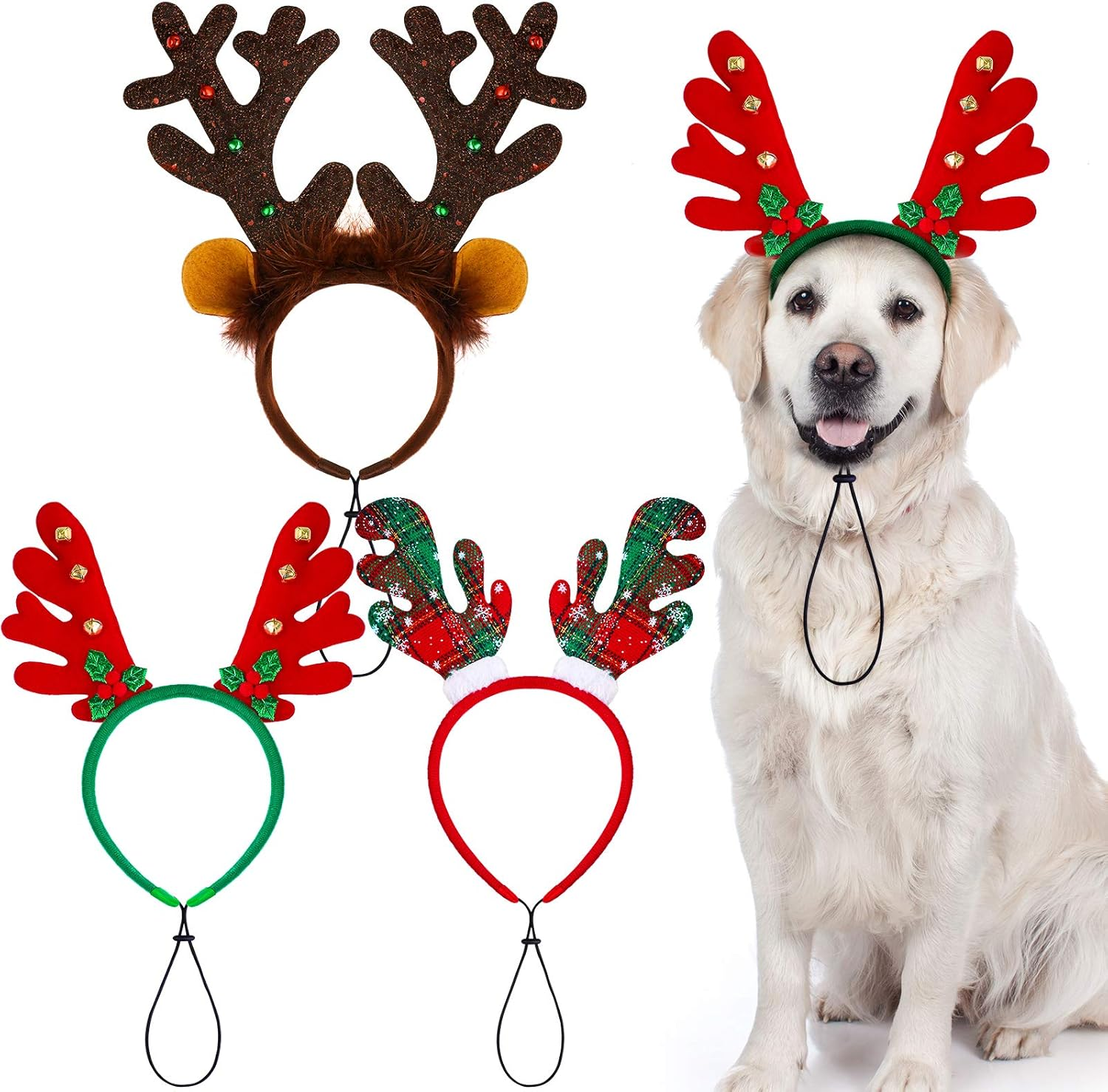 Aneco 3 Pack Christmas Puppy Dog Elf Headband Christmas Pet Elf Costume Hair Hoop Pet Hat for Dog Puppy Cat