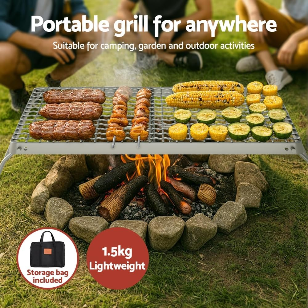 Grillz Portable Charcoal Grill, Foldable Camping BBQ Charcoal Grill Foldable Mesh Grills for Outdoor Cooking, Folding Grill Grate for Travel, Hiking, Picnic, 45Cm L X 23.5Cm W X 16.5Cm H image number 5