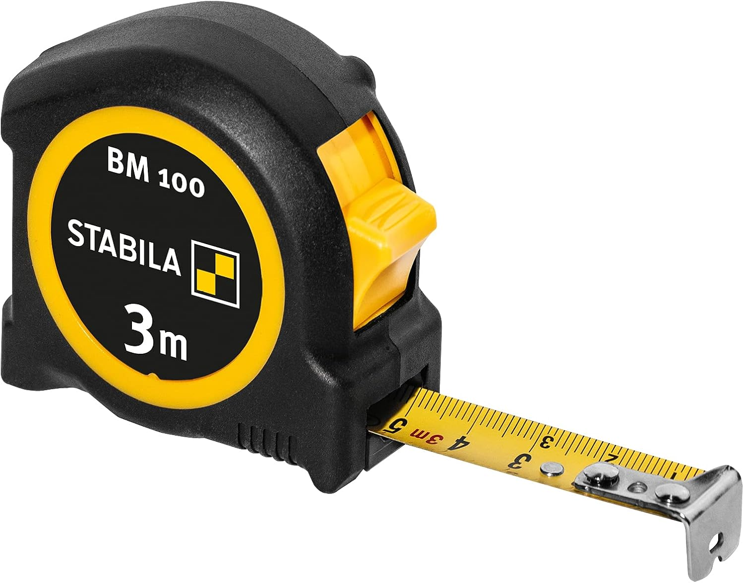 STABILA Pocket Tape Measure BM 100 3M 1000 Metric Scale - Shatterproof ABS Housing, Movable Initial Hook, Belt Clip, MID Accuracy image number 3
