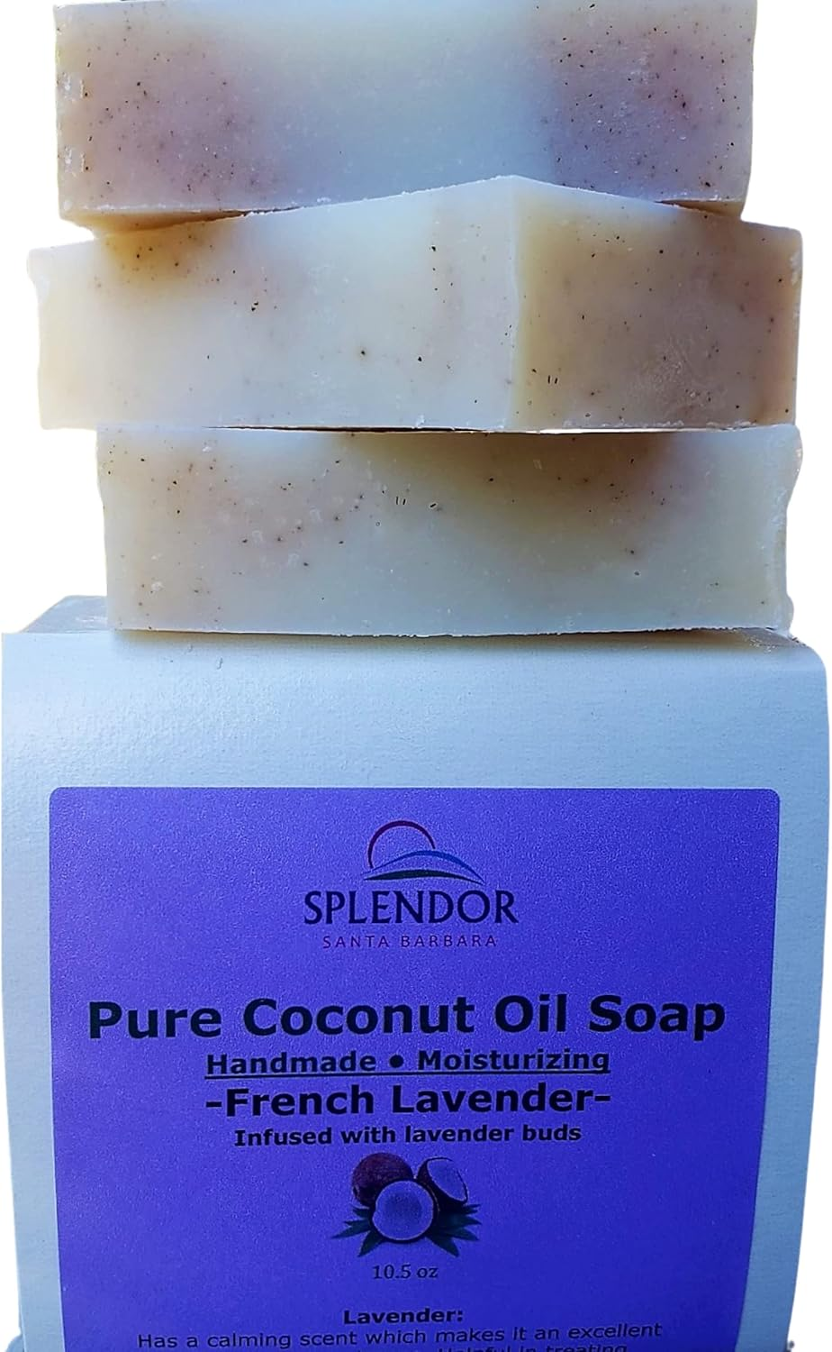 French Lavender (10.5 Oz) -Pure Coconut Oil Soap. Handmade, Vegan, Moisturizing, Therapeutic-Grade Essential Oils, Alkanet Root and Garden Fresh Lavender Buds