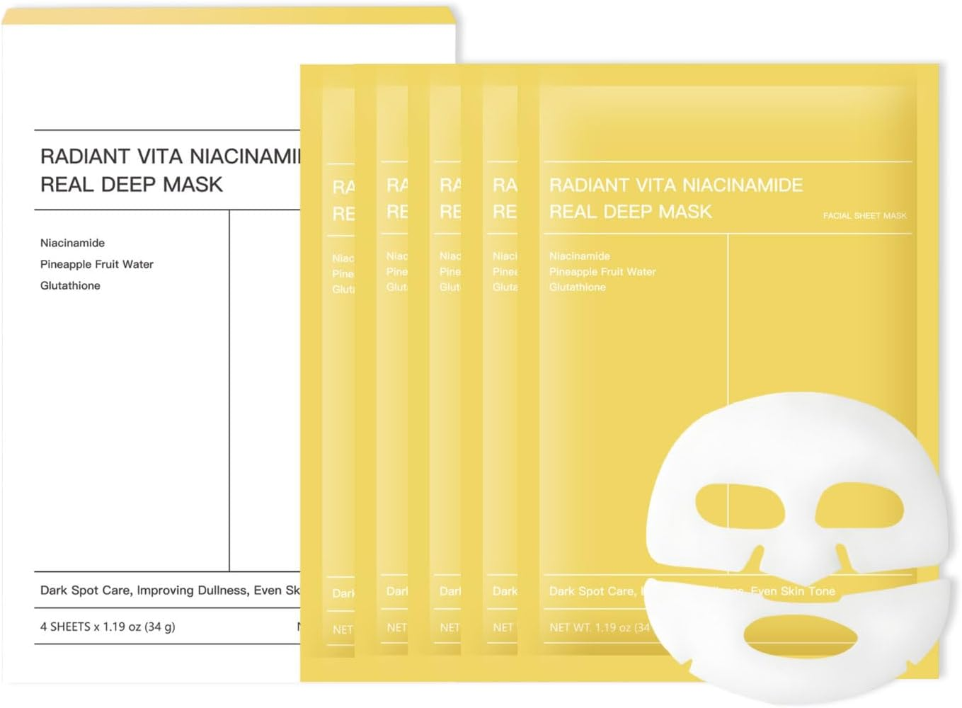4 Pcs Collagen Face Mask,Nighttime Moisturizer,Bio Collagen Face Mask,Overnight Face Mask,Face Mask Skincare, Improves Facial Elasticity and Moisturization(Yellow) image number 3