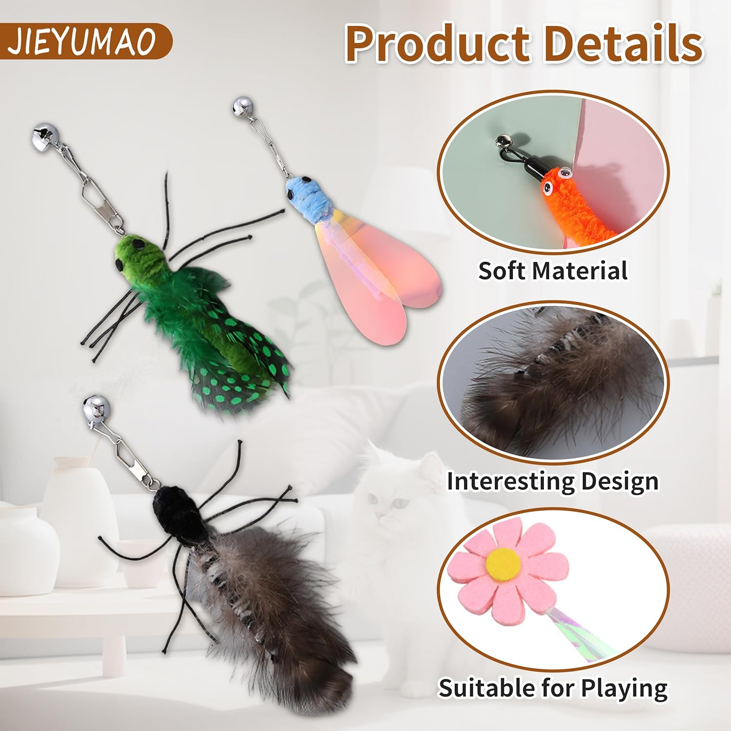 10Pcs Multicolor Cat Wand Attachments, Cat Teaser Toy Refills for Playing, Exercising, Adult Cats image number 6