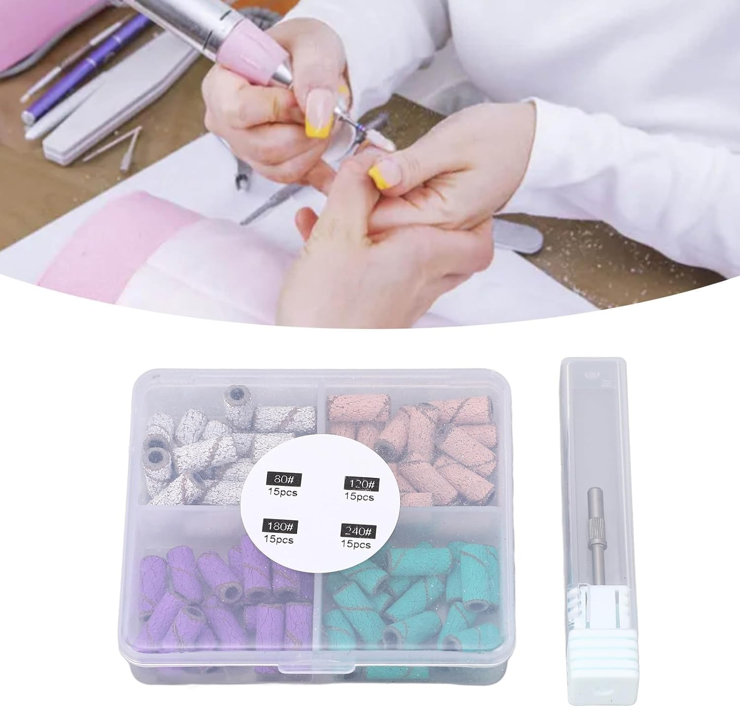 60Pcs Professional Small Sanding Bands, Small Sanding Band for Nail Drill Bits, Manicure Salon Use, Mini Sanding Bands for Manicures and Pedicure image number 3