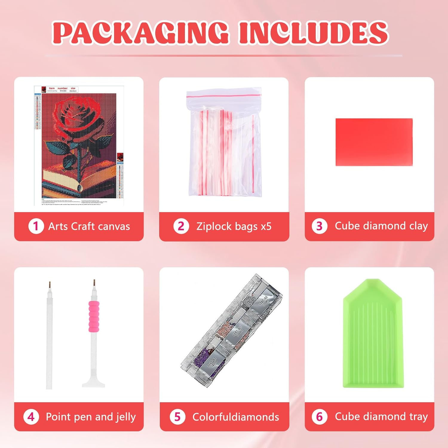 RICUVED Diamond Art Kits for Adults, Flower Diamond Art Kits Full round Drill Red Rose Diamond Art, Diamond Gem Dots Art and Crafts for Gift Home Wall Decor 12X16Inch - Clearance66 image number 2