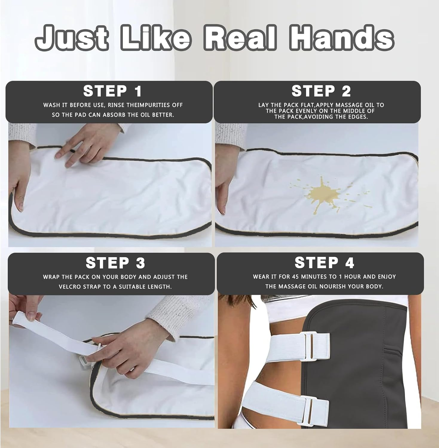 4 Pcs Castor Oil Pack Set, Adjustable Wrap for Abdomen & Knees, Includes Organic Castor Oil Pads, Perfect for Pain Relief & Detox(Black)