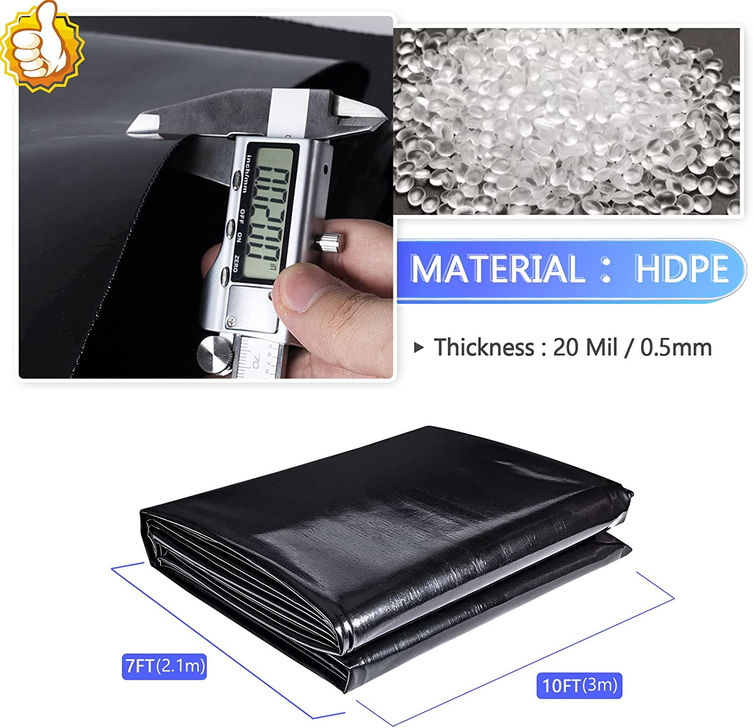 Tolanbbt Pond Liner 7 X 10 Ft, 20 Mil HDPE UV Resistant Preformed Pond Liner Easy Cutting, Underlayment for Fountain, Waterfall, Koi Pondsand Water Garden (Black) image number 5