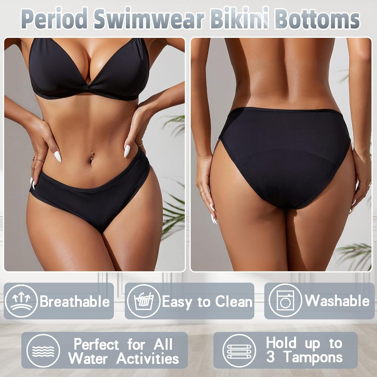 Supcomsta Period Swimwear Bikini 4-Layer Leakproof Design, Leakproof Bikini Bottoms for Swimming, Period Swimwear for Women Teens Girls image number 5
