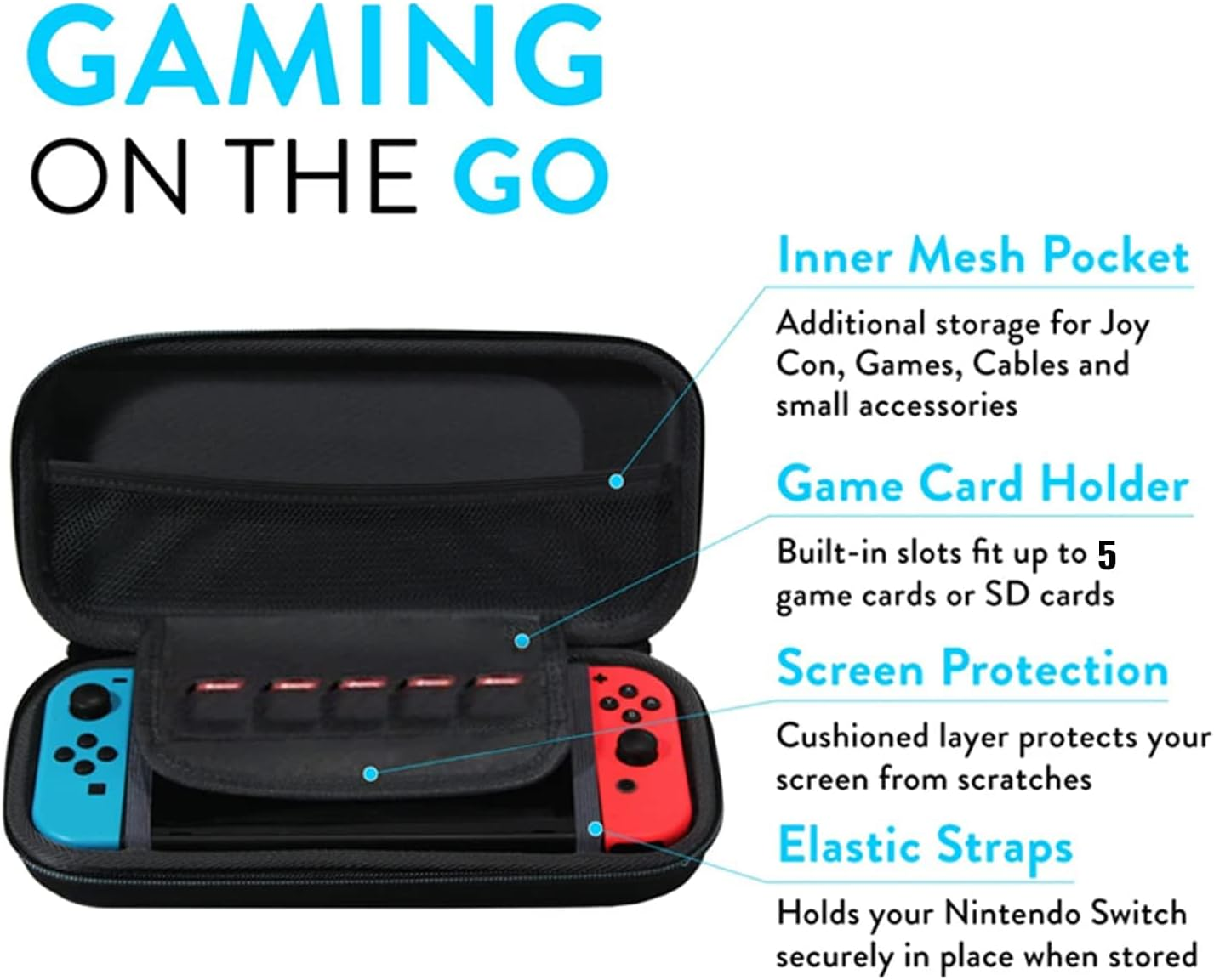 Protective Carrying Case for Nintendo Switch Oled/Regular/Lite &ndash; Premium Hard Shell Travel Case with 5 Game Card Slots, Velvet Flap & Slim 50Mm Design (Black) - Black image number 3