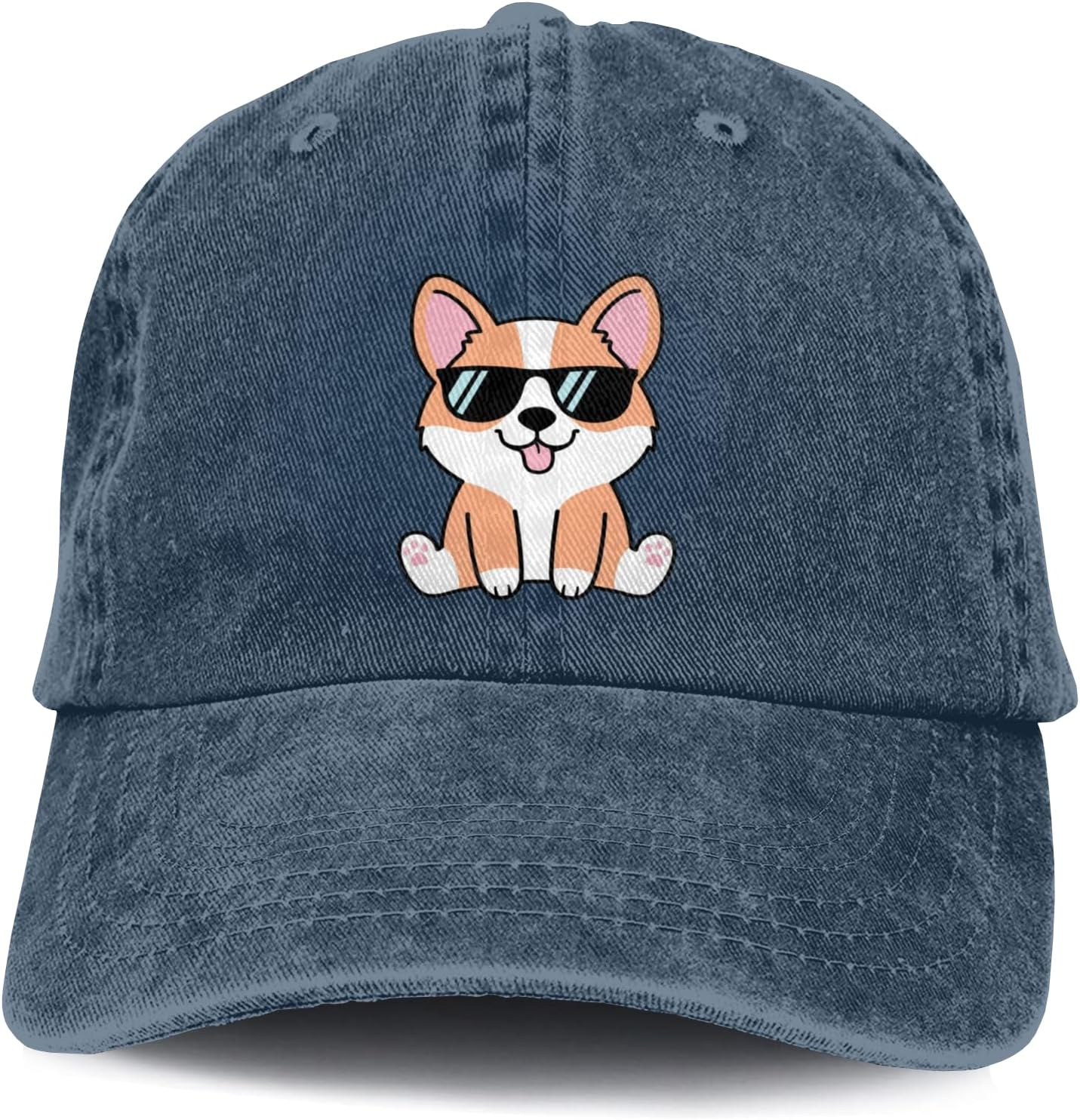 Women'S Cute Corgi Hat for Women Men, Adjustable Vintage Distressed Washed Baseball Cap for Dog Dad Mom - Embroidered-Black image number 3