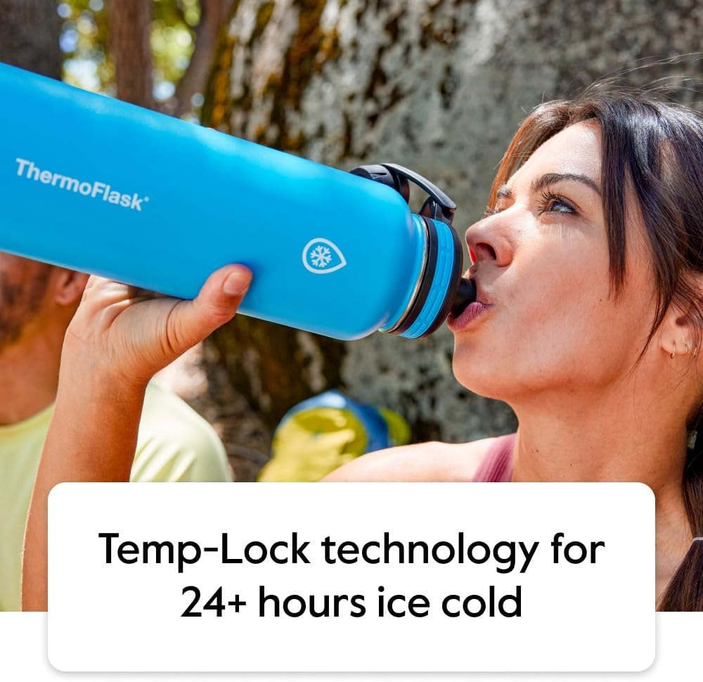 Thermoflask Stainless Steel Kids 14Oz Straw Bottle 2Pk Harborgrey,Denim