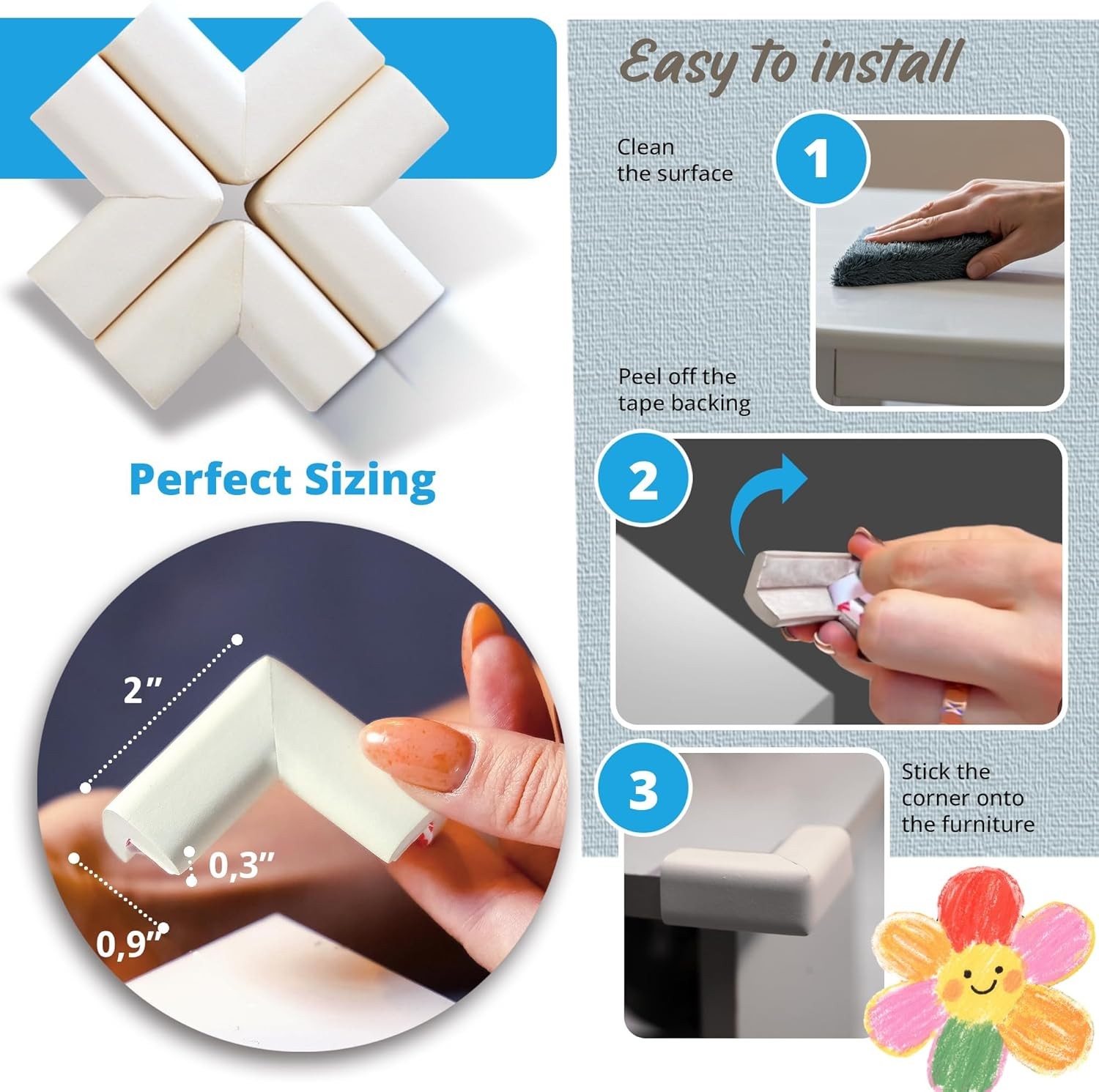 Corner Protector Baby Proof | Corner Guard Child Safety for Babies, Toddlers, Kids | Foam Corner Covers for Furniture, Table, Desk | 8 Pack (Ivory White) image number 4