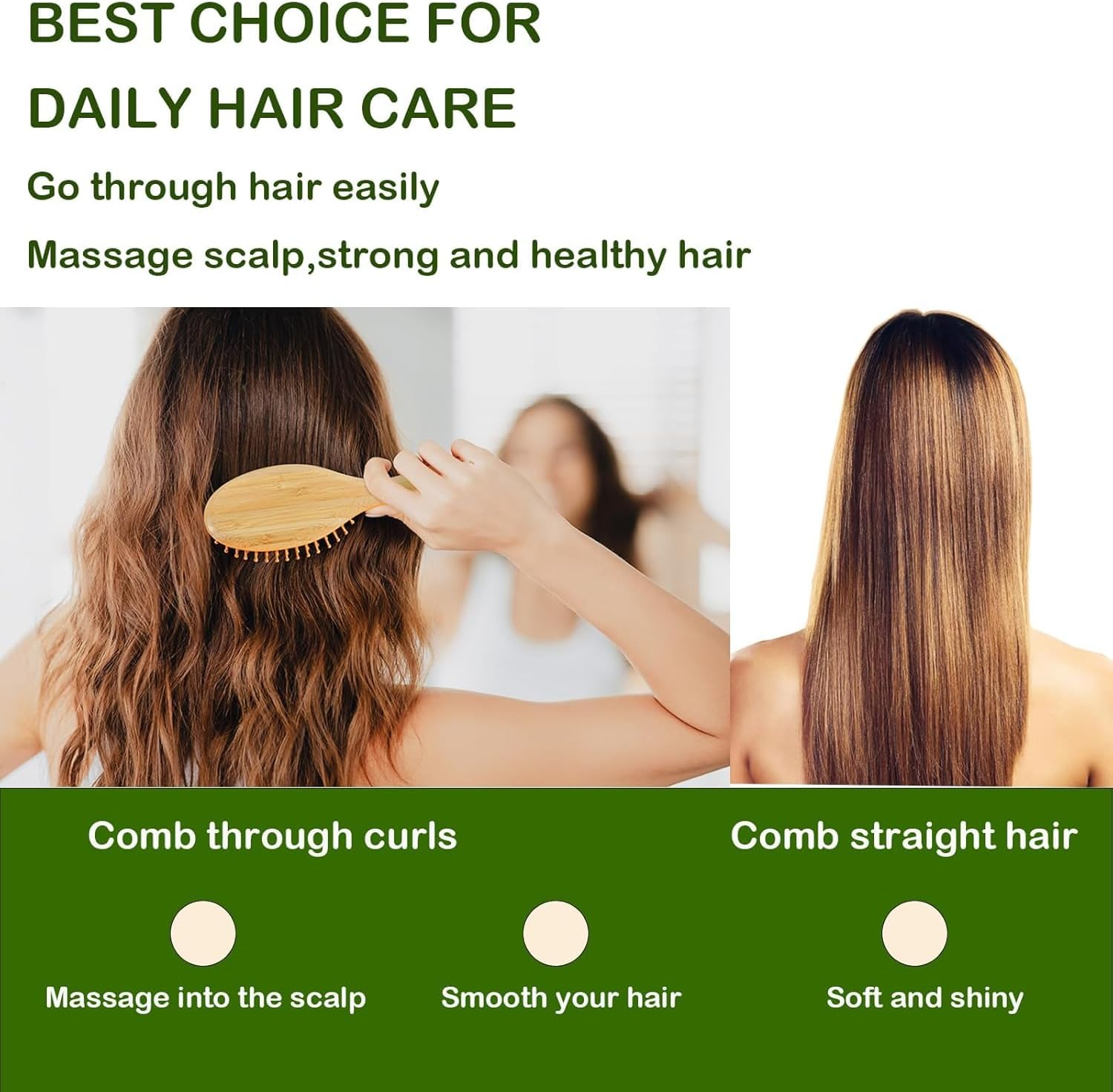 Bamboo Hair Brush for Hair Growth Kit &ndash; Natural Bamboo Bristles Wooden Paddle Brush, Scalp Massage & Detangling for Women, Men & Kids, All Hairs Types, Ergonomic Handle - Wood Color image number 5