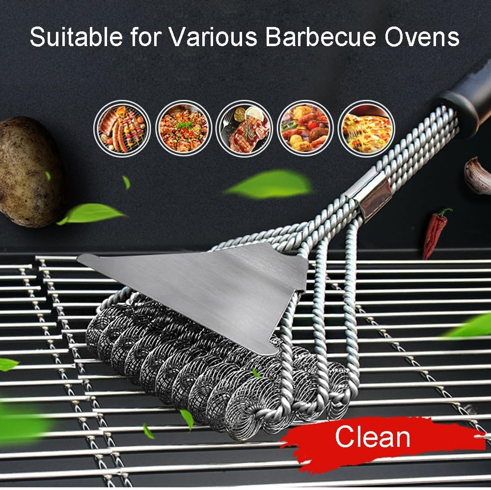 Grill Brush and Scraper Bristle Free, Grill Brush for Outdoor Grill, 3-Layer Steel Wire Bristle, 43CM Stainless Steel BBQ Brush for Grill Cleaning, Accessories Gifts for Men image number 4