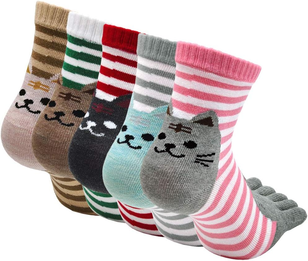 Womens Fun Toe Socks Striped Cats Cotton Five Finger Running Trainer Socks