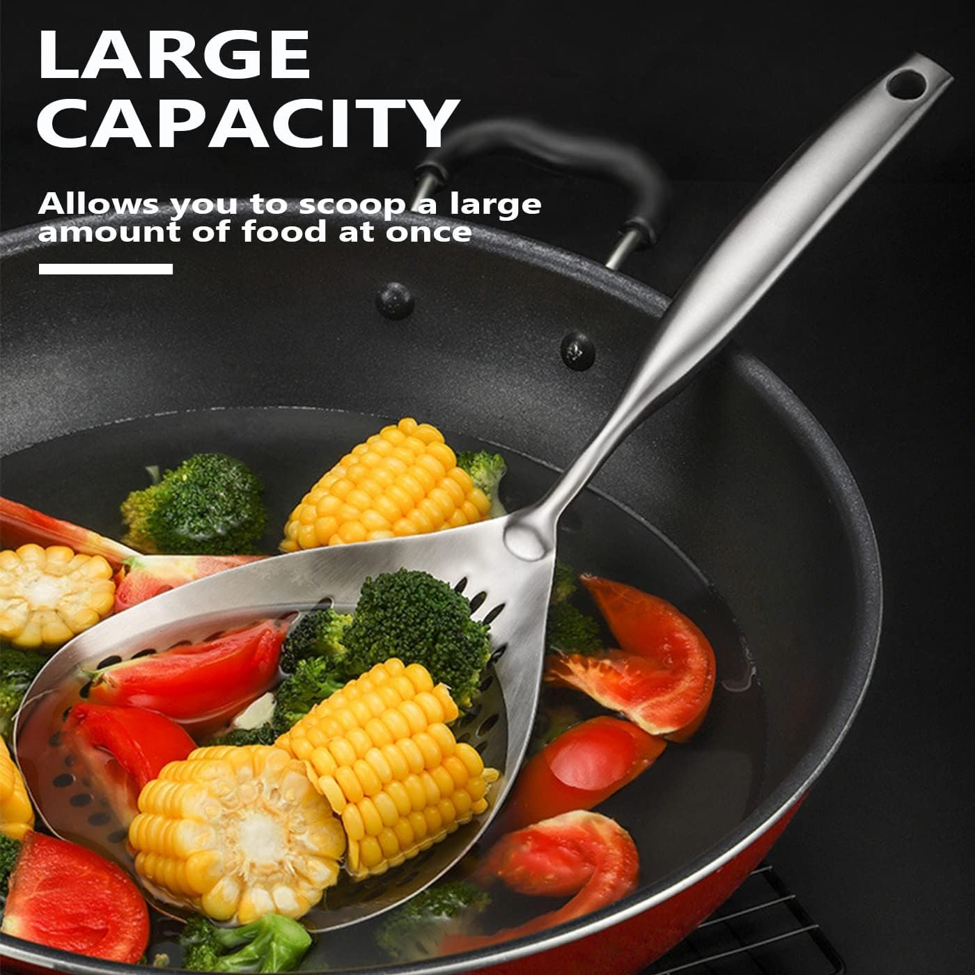 2 Pack Stainless Steel Skimmer Slotted Spoon Set for Frying and Cooking - Pasta Spider Strainer Ladle Spoon Combo - Kitchen Essential for Efficient Cooking and Straining image number 6