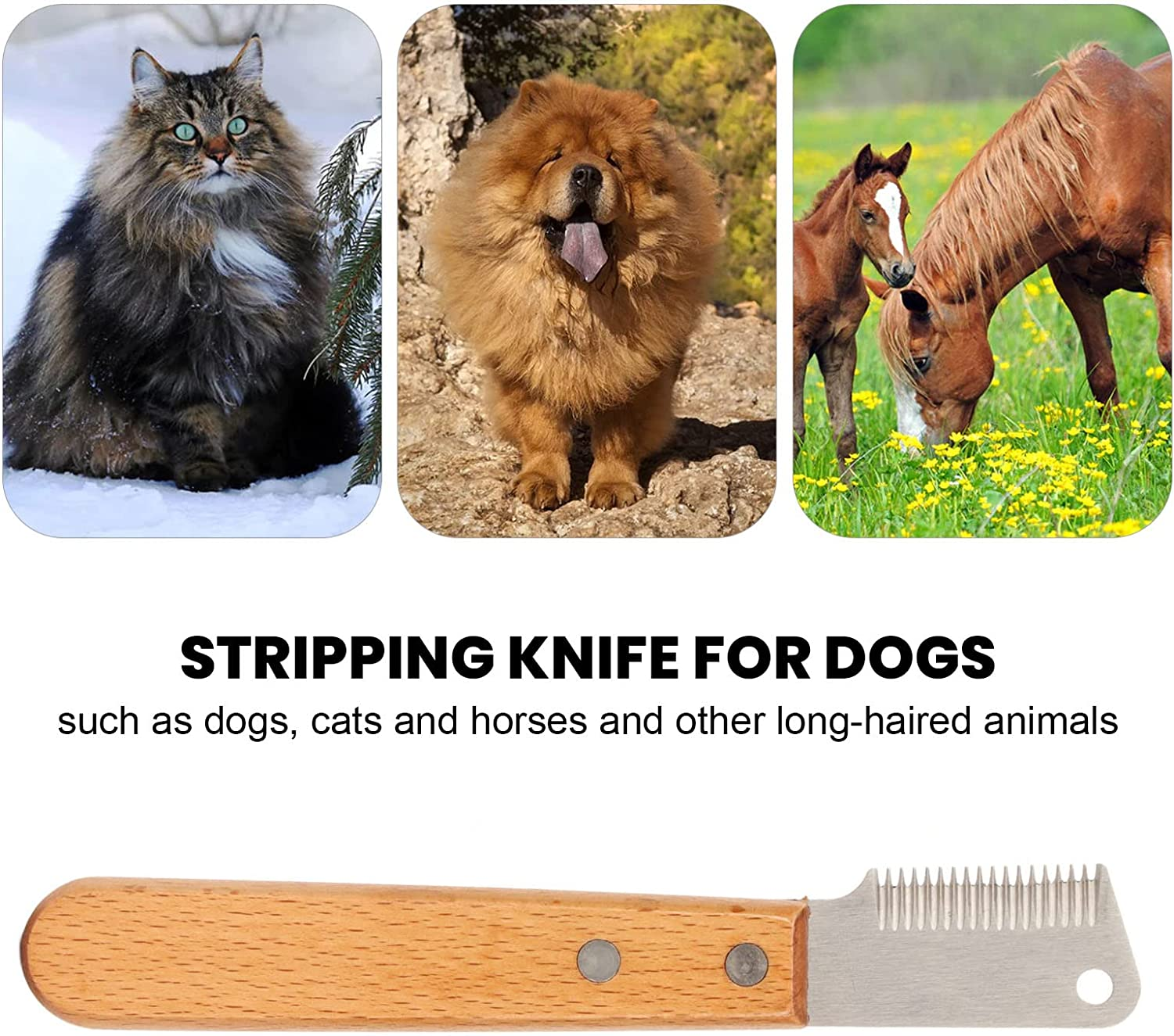 Dog Stripping Knife, Strong Durable Wooded Handle Dog Grooming Stripping Knife Metal Blade for Horses for Cats image number 5