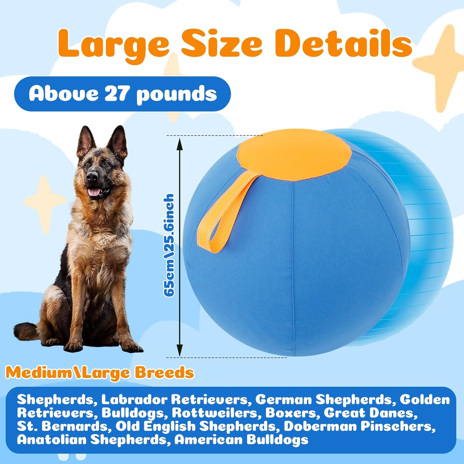 Herding Ball for Dogs, 18Inch Herding Dog Ball, Agility Training Equipment, Interactive Herding Horse Ball with Portable Handle, Herding Dog Toys for Australian/German Shepherd (L)