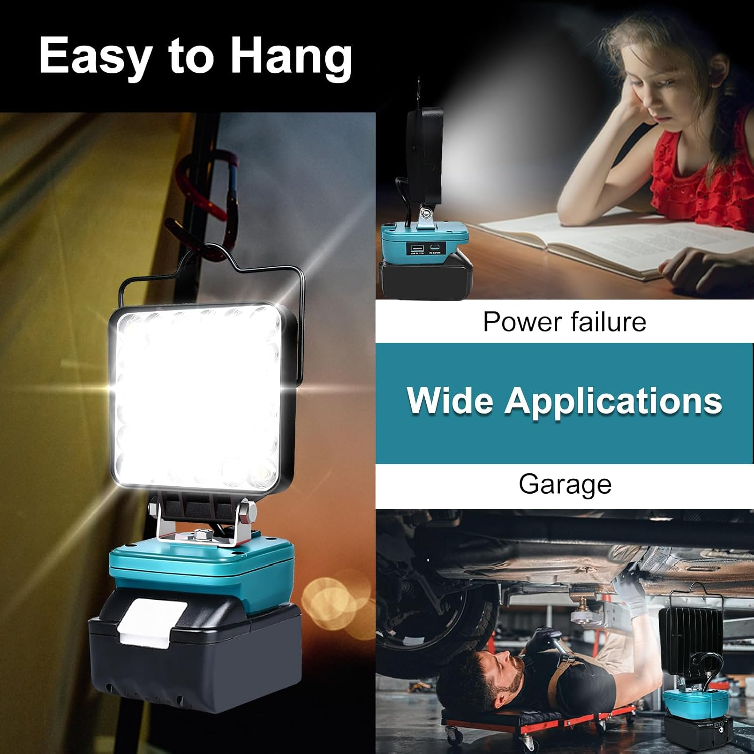 Upgraded Work Light for Makita 18V Battery,72W 6800LM Portable Cordless Floodlight with Usb&Type C Fast Charging Port for Makita Tools,Led Spotlight for Camping,Fishing,Workshop(No Battery) (MTFD4I36) image number 5