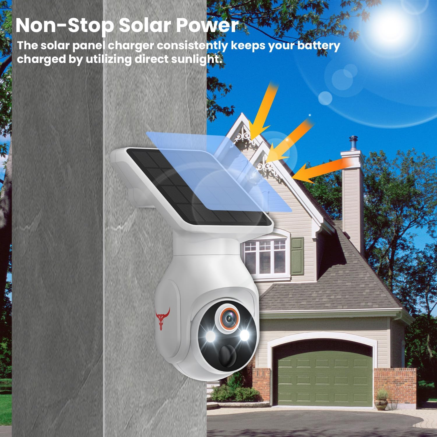 Gerfalc Wifi Solar Security Camera Wireless Outdoor Surveillance with Motion Detection, 1080P HD, Color Night Vision, Two-Way Talk, Weather Resistance, Remote Monitoring, Easy Installation image number 3