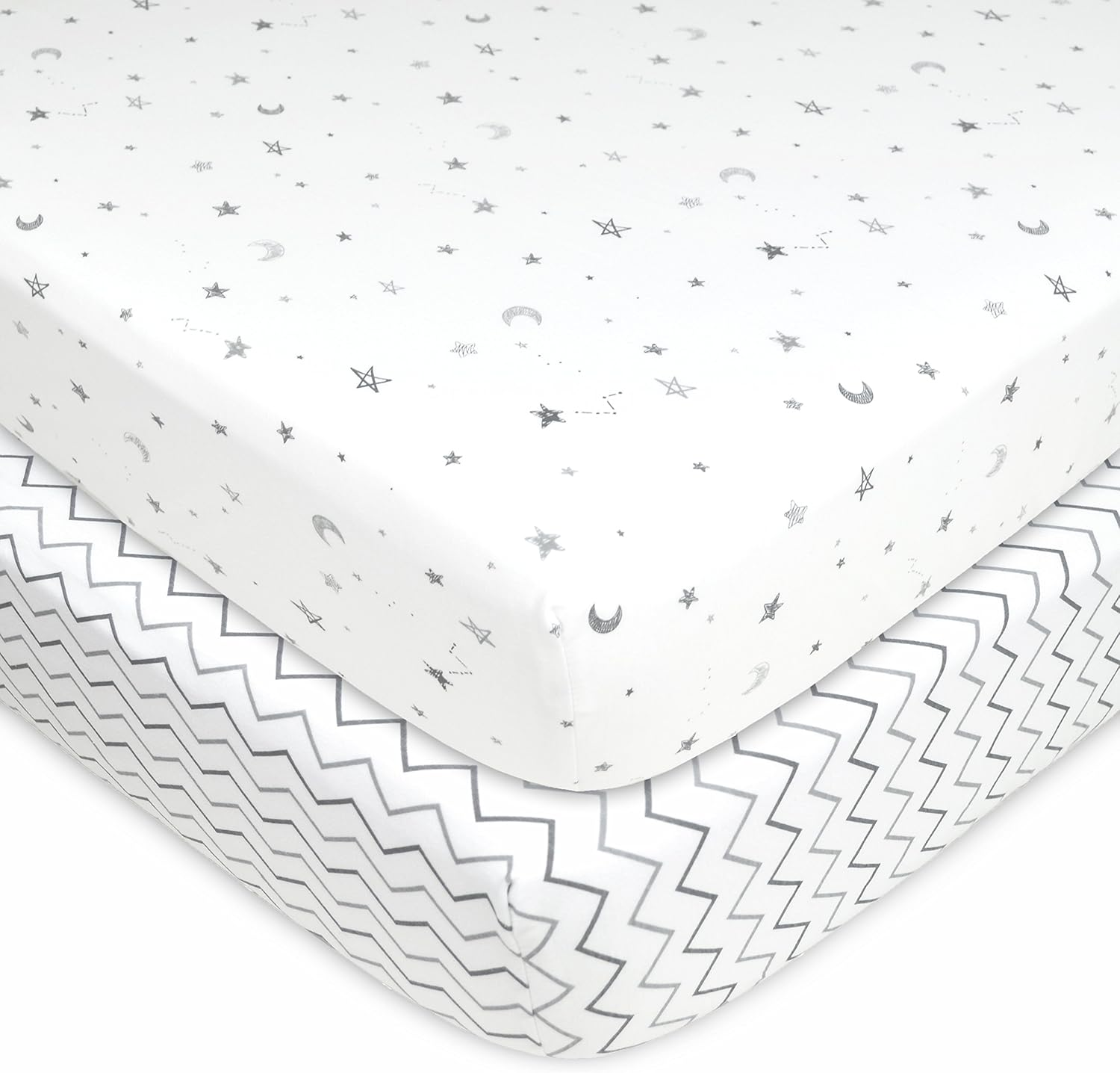 American Baby Company 2 Pack Printed 100% Cotton Jersey Knit Fitted Crib Sheet for Standard Crib and Toddler Mattresses, Gray Star/Gray Zigzag, for Boys and Girls image number 4