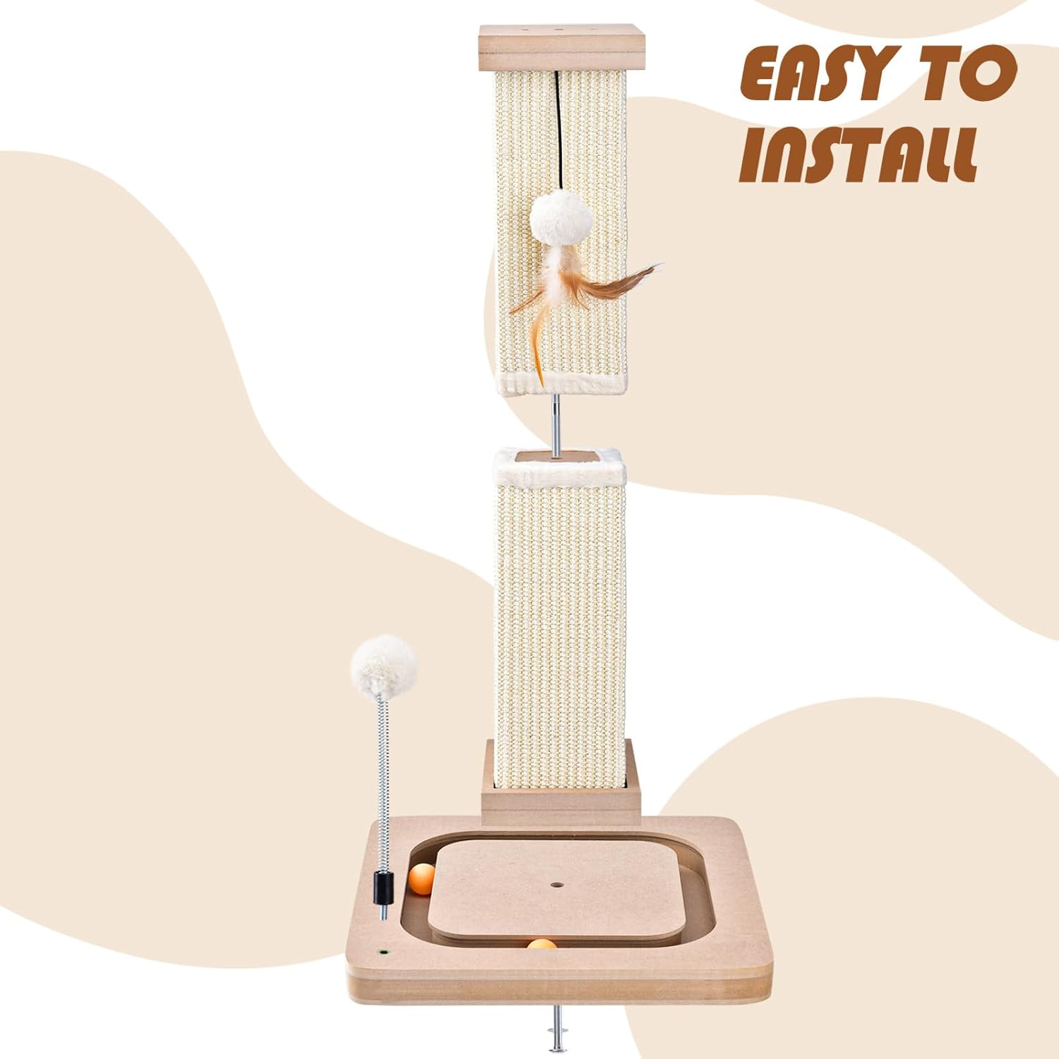 LIFLIX 67 Cm / 27" Cat Scratching Post, Sisal Cat Scratcher with Interactive Track Balls and Hanging Balls, Vertical Scratching Posts for Indoor Cats and Kittens image number 6